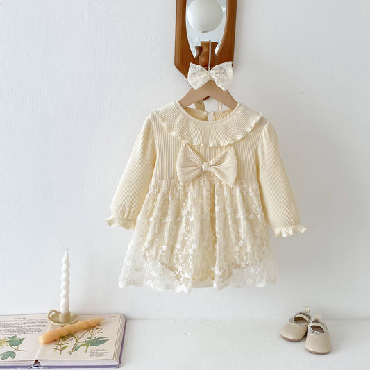 Spring Arrival Baby Girls Cute Floral Embroidered Tulle Long Sleeves Onesies