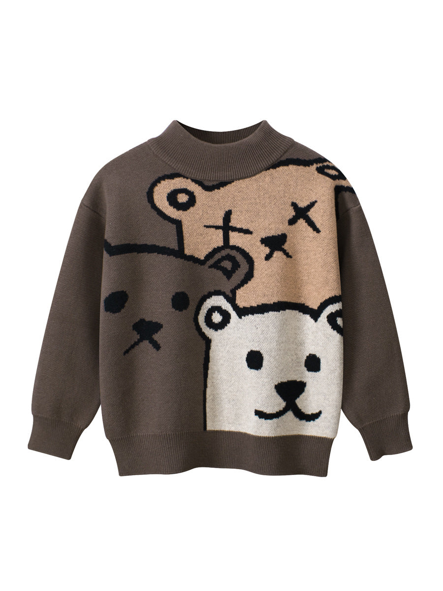 Baby Boys Teddy Bears Confusing Cartoon Mock Neck Long Sleeve Pullover