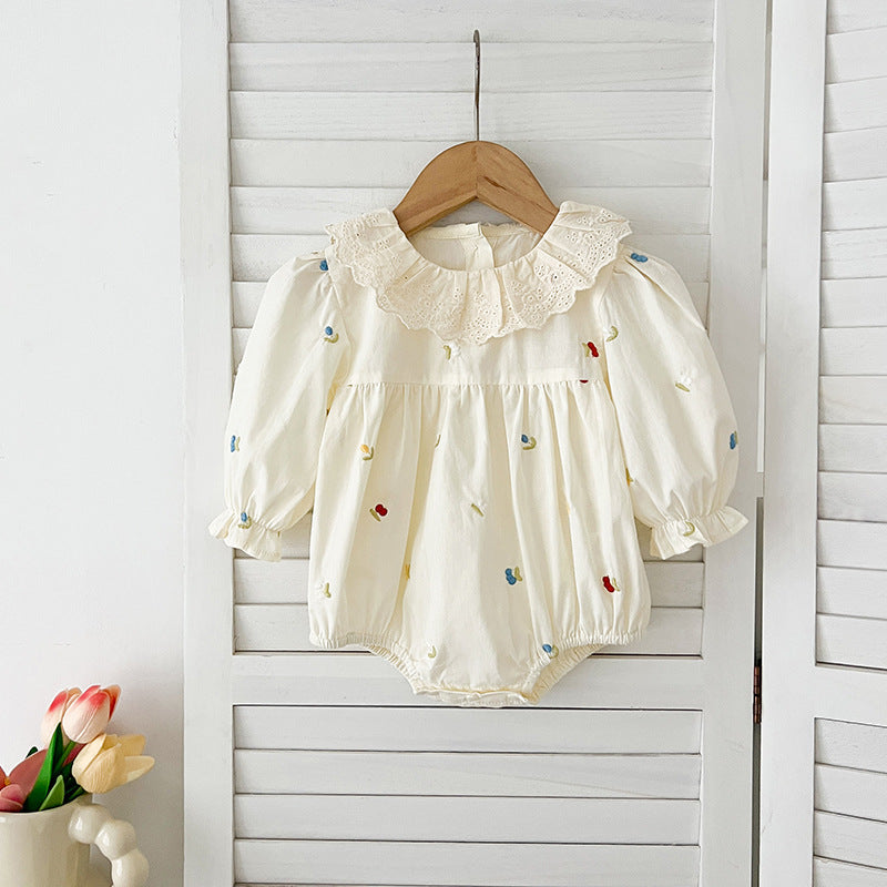Spring Baby Girls Floral and Fruits Embroidery Pattern Long-sleeved Onesies and Dress β Princess Sister Matching Set