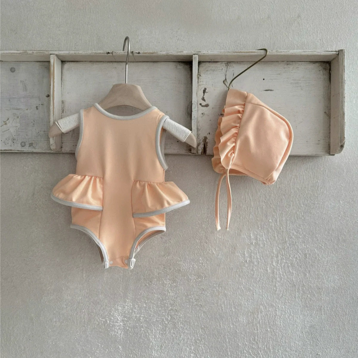 Arrival Baby Girl Color Patchwork Sleeveless Swimwear With Hats