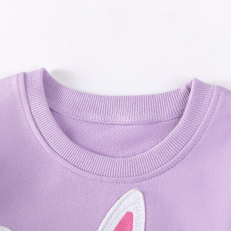 Spring and Autumn Girls Cute Rabbit Cartoon Pattern Long Sleeves Sweatshirt and Floral Pants Clothing Set-2