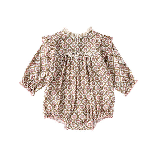 Spring Arrival Baby Girls Long Sleeves Vintage Floral Pattern Rompers and Onesies