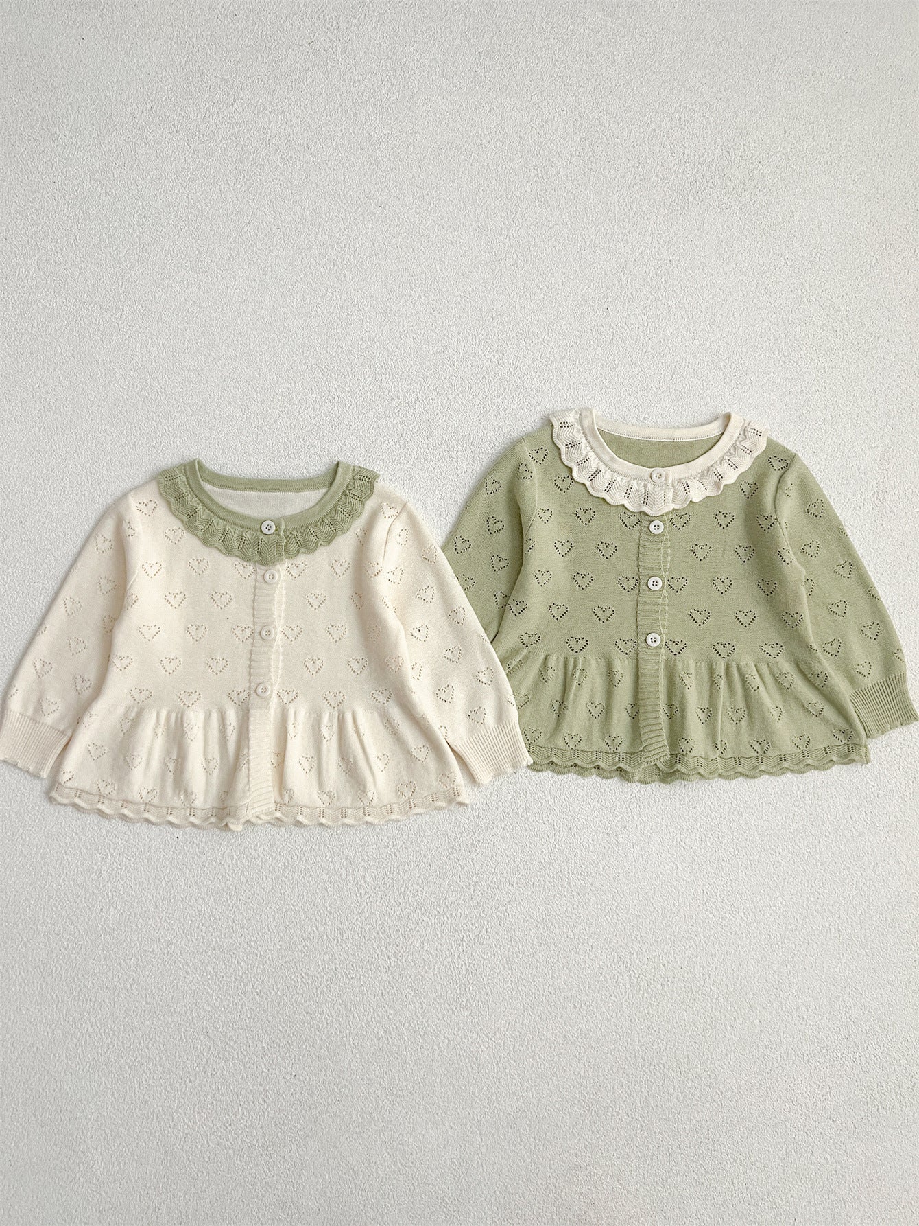Autumn Arrival Baby Kids Girls Comfortable Hollow-out Design Knitted Long Sleeves Top with Heart Pattern and Collar-4