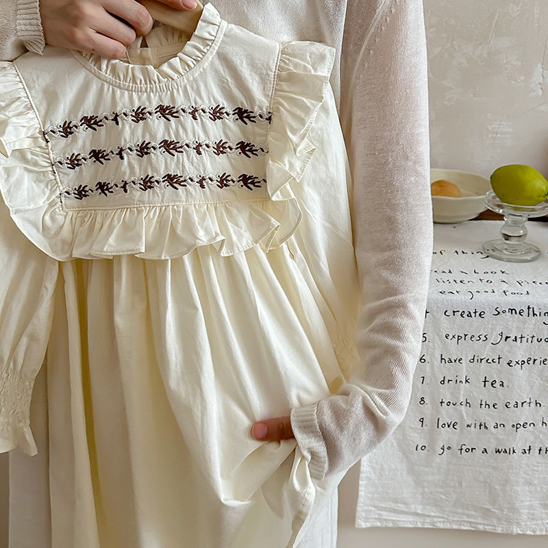 Spring and Autumn Vintage Embroidered Pattern Long-sleeved Dress for Stylish Girls