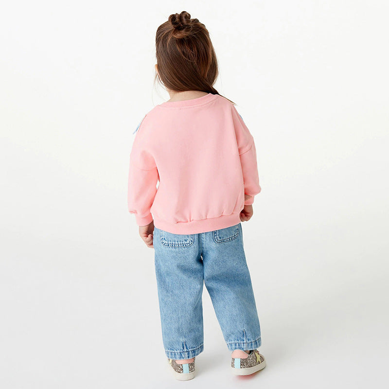 Baby Girl Cartoon Patched Pattern Solid Color Cute Hoodie