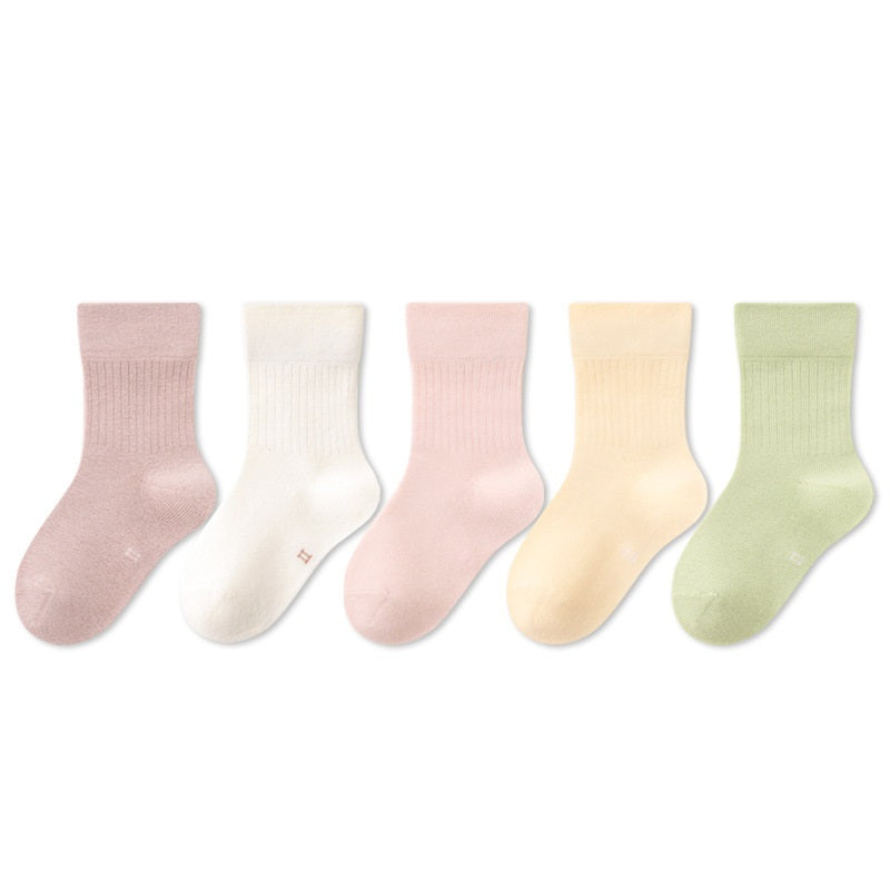 Spring New Arrival Kids Breathable Solid Color Mid-Calf Socks Set