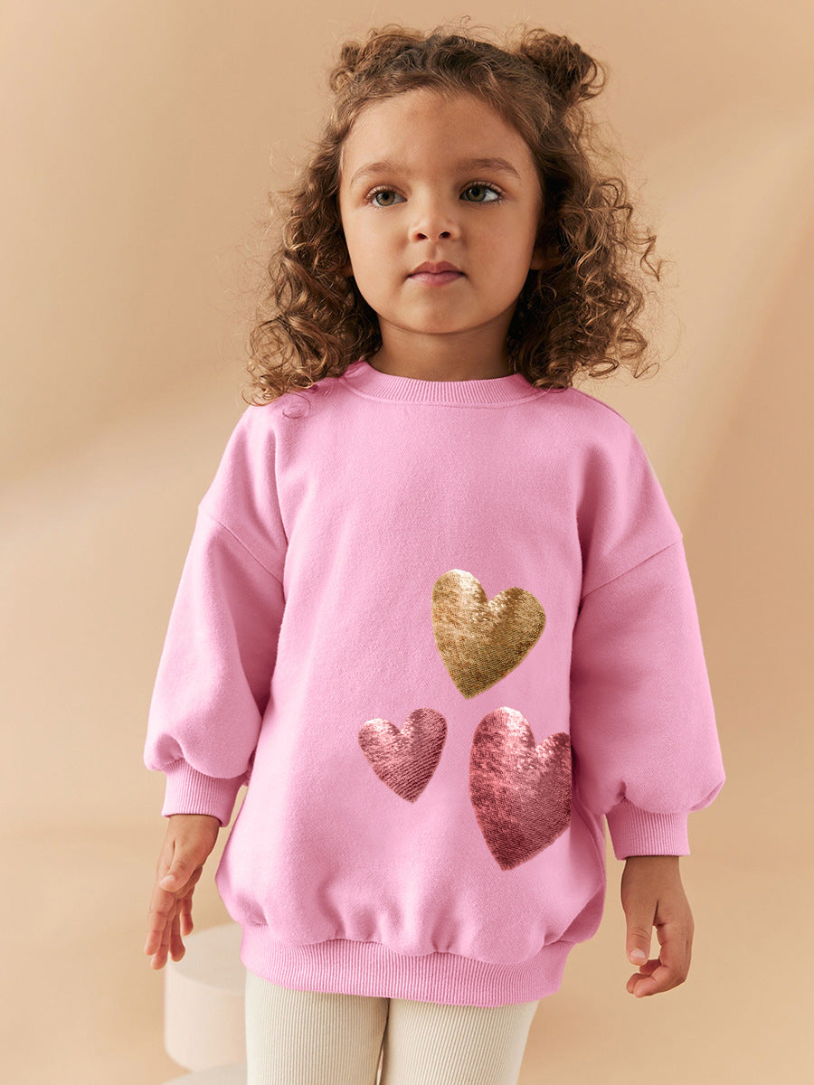 Arrival Spring And Autumn Girls Fashion Sequin Heart Long Sleeves Top T-Shirt And Flared Pants Clothing Set-4