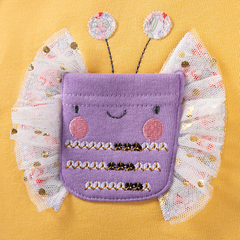 Autumn and Winter Arrival Cartoon Pattern Color Patchwork Long Sleeves Crew Neck Dress for Stylish Girls