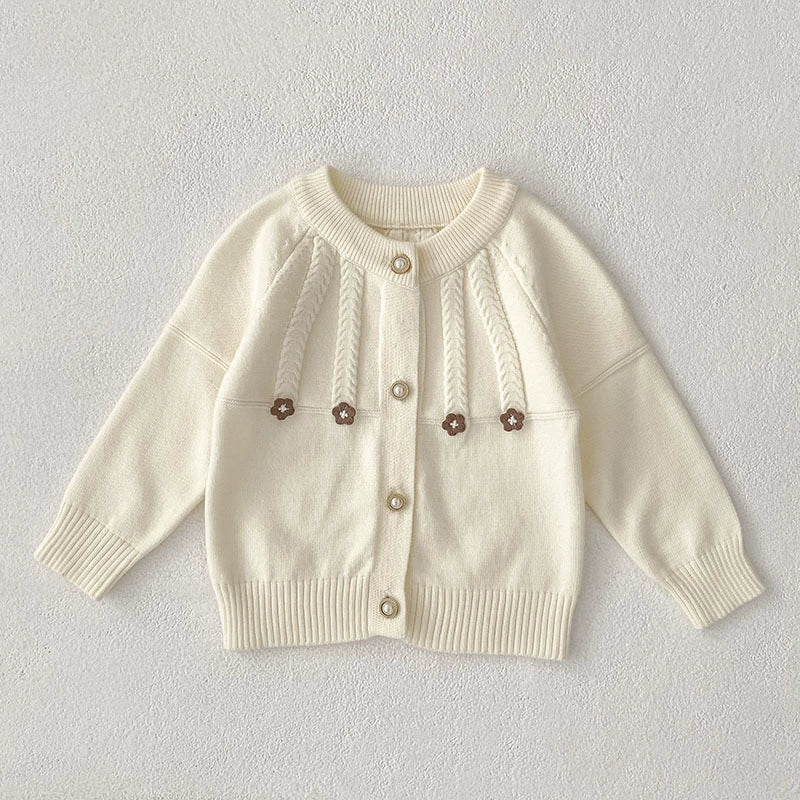 Autumn Arrival Baby Girls Comfortable Flowers Pattern Knitted Long Sleeves Cardigan