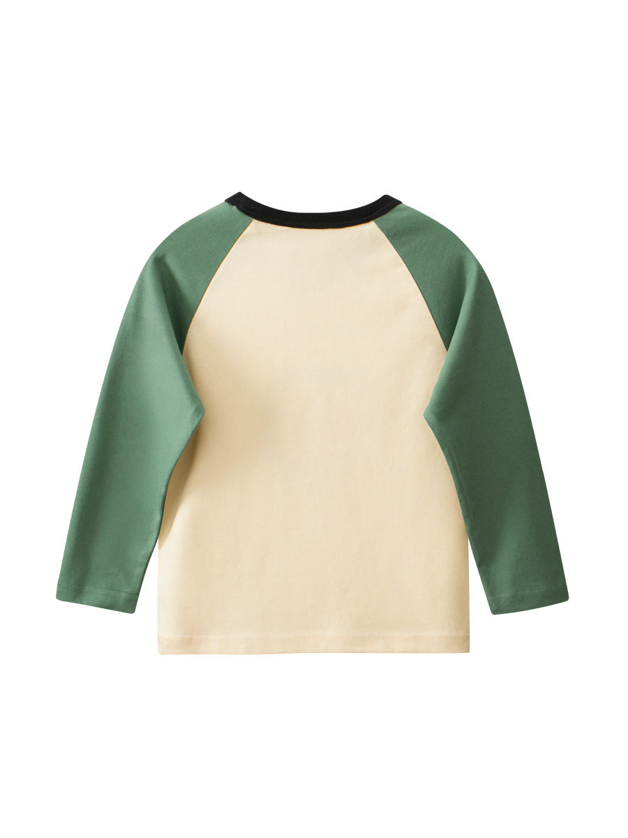 Autumn Baby Boys Letters and Lion Print Color Patchwork Long Sleeves Crew Neck Base Top Shirt-4