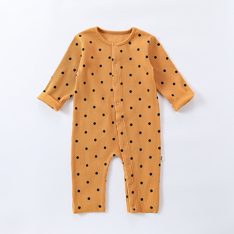 Spring Northern European Style Dots Print Crew Neck Comfy Onesies/Romper