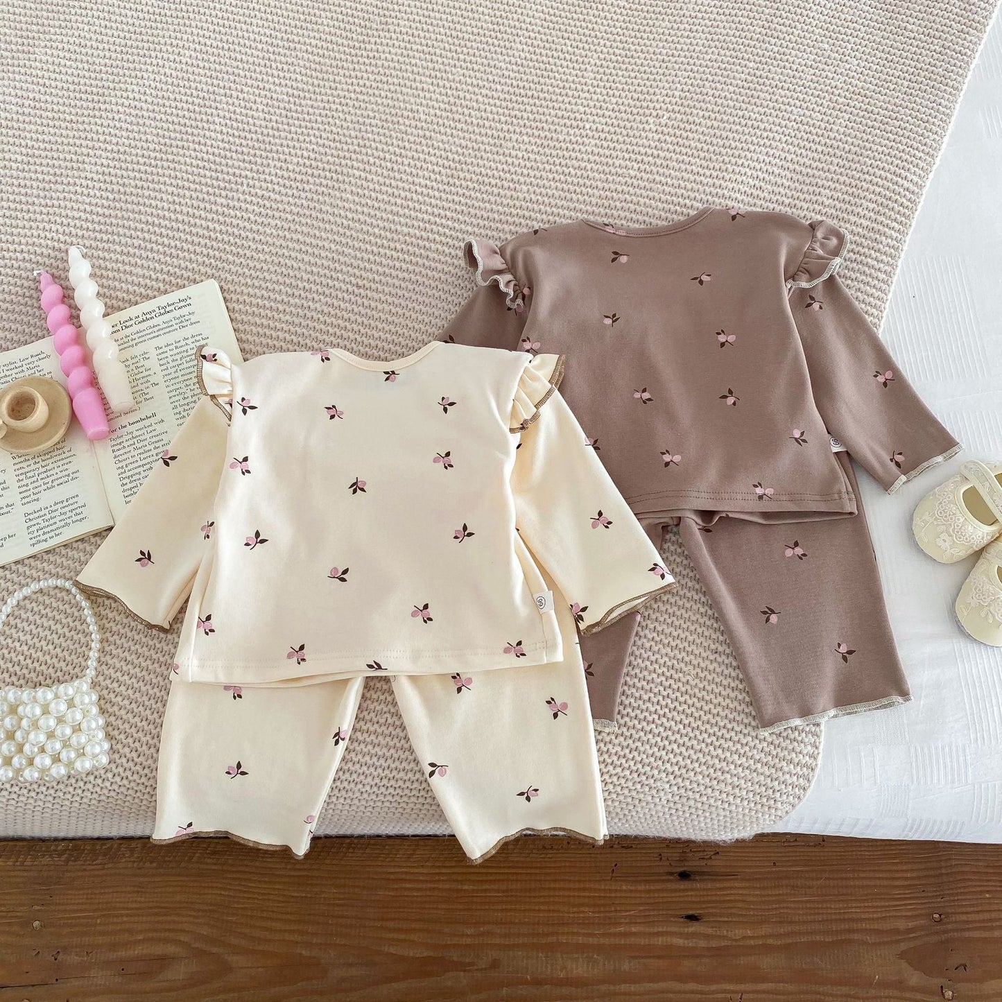 Spring and Autumn Baby Kids Girls Casual Floral Pattern Top and Pants Clothing Set