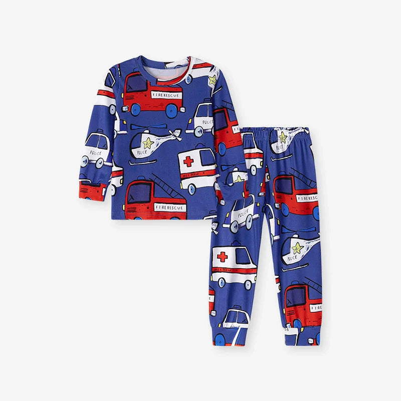 Spring and Autumn Baby Kids Boys Cartoon Pattern Long Sleeves Top and Pants Casual Pajamas Clothing Set