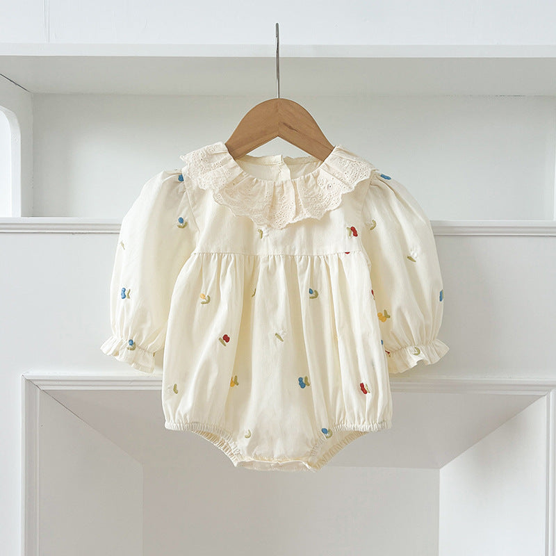 Spring Baby Girls Floral and Fruits Embroidery Pattern Long-sleeved Onesies and Dress β Princess Sister Matching Set