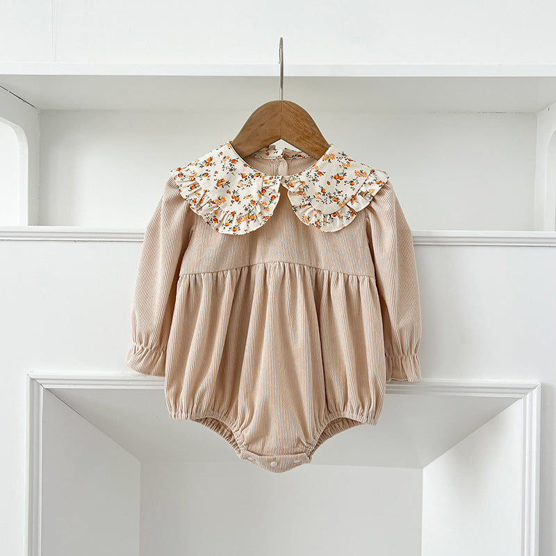 Spring Baby Girls French-style Floral Collar Long-sleeved Onesies and Dress β Princess Sister Matching Set