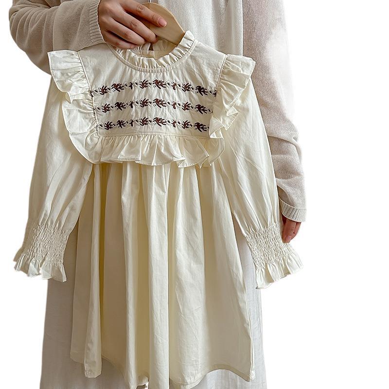 Spring and Autumn Vintage Embroidered Pattern Long-sleeved Dress for Stylish Girls