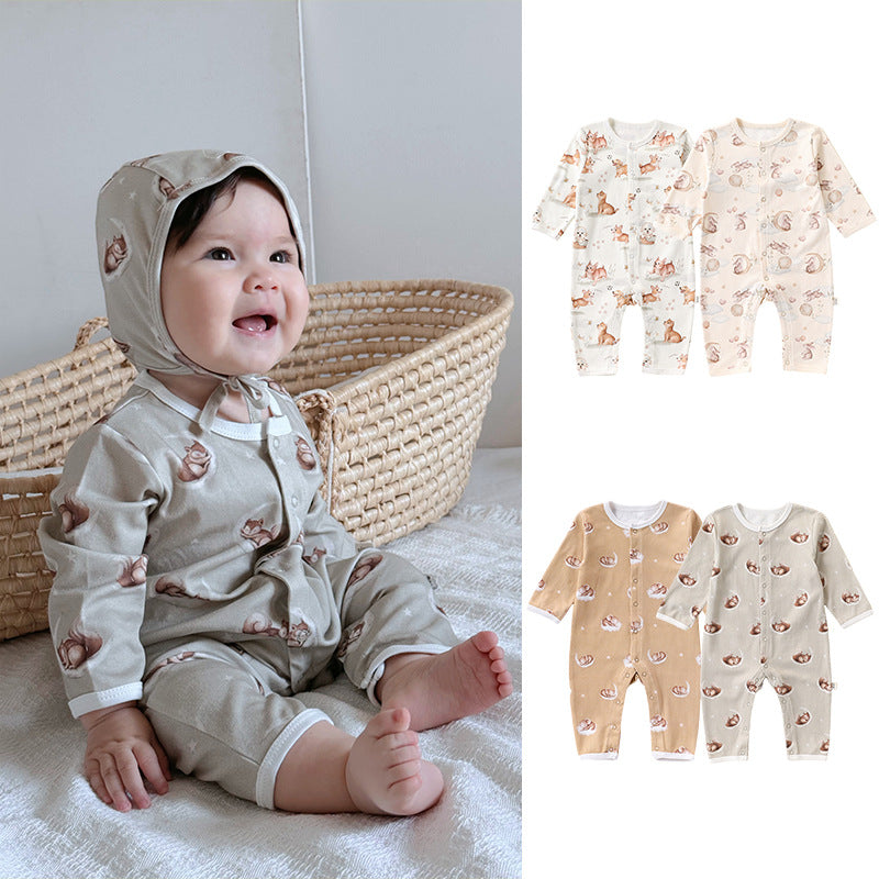 Autumn and Spring Arrival Baby Unisex Simple Animals Pattern Long Sleeves Rompers