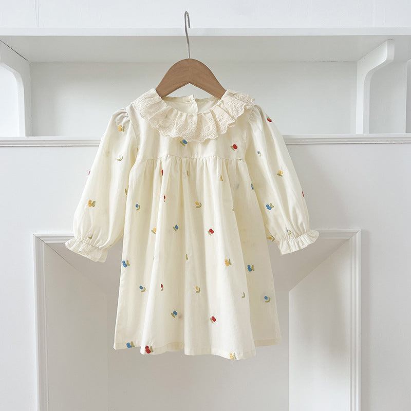 Spring Baby Girls Floral and Fruits Embroidery Pattern Long-sleeved Onesies and Dress β Princess Sister Matching Set