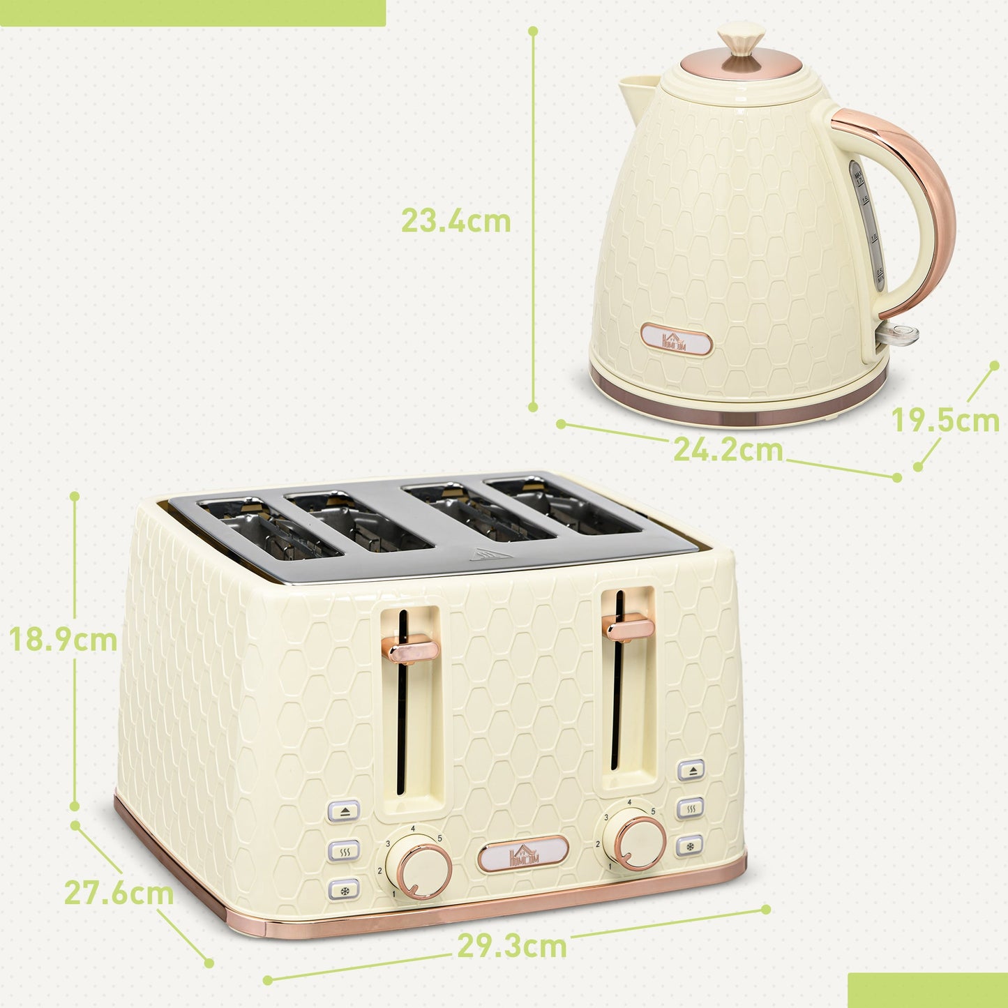 2 Piece Kitchen Appliance Set Kettle and Toaster Beige Honeycomb Design