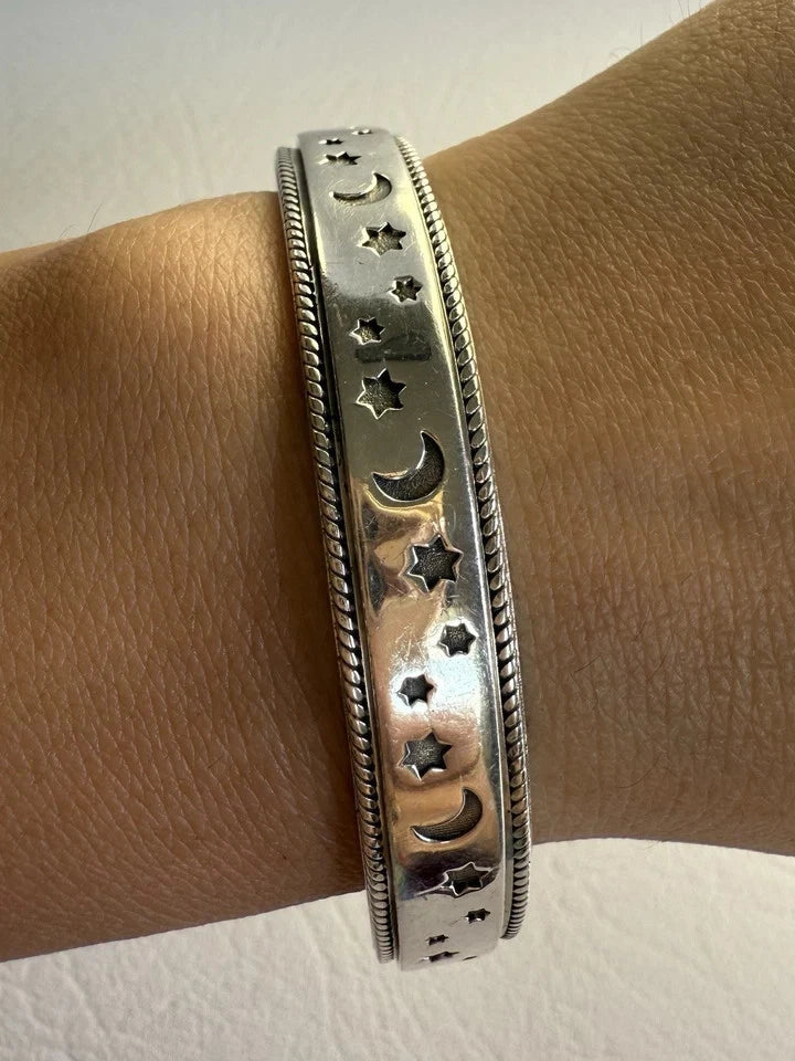 Stars & Moon Signed D’joy 925 Sterling Silver Spinner Bangle Bracelet 7.25