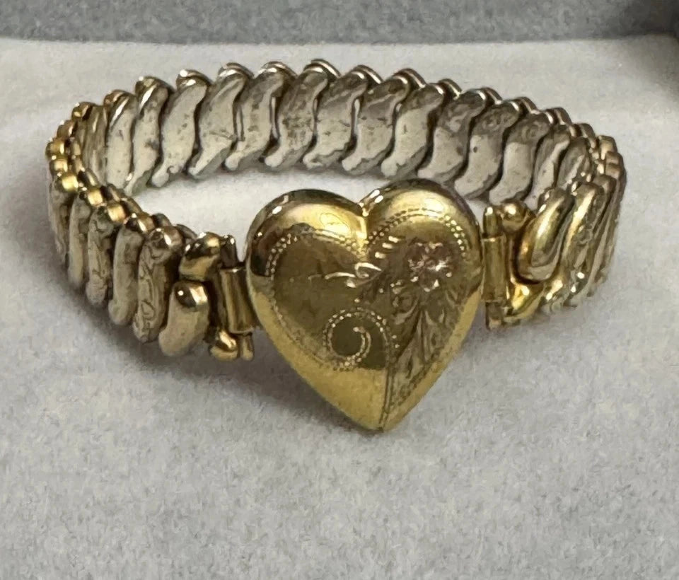 Vintage Engraved Sweetheart Bracelet Co-Star Sterling Base Expandable Bracelet