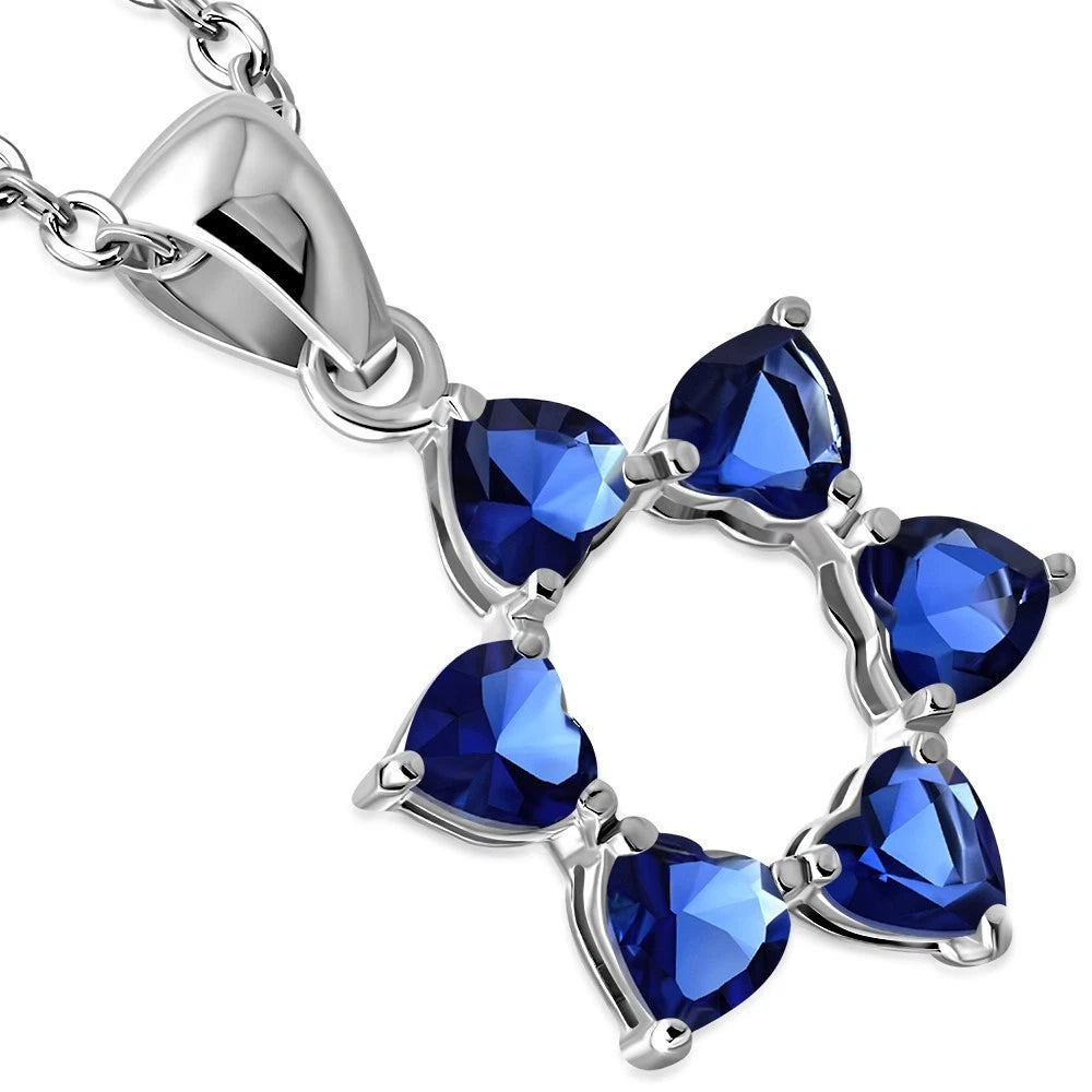 Womens Girls 925 Sterling Silver Heart Shapes Star of David Pendant Necklace