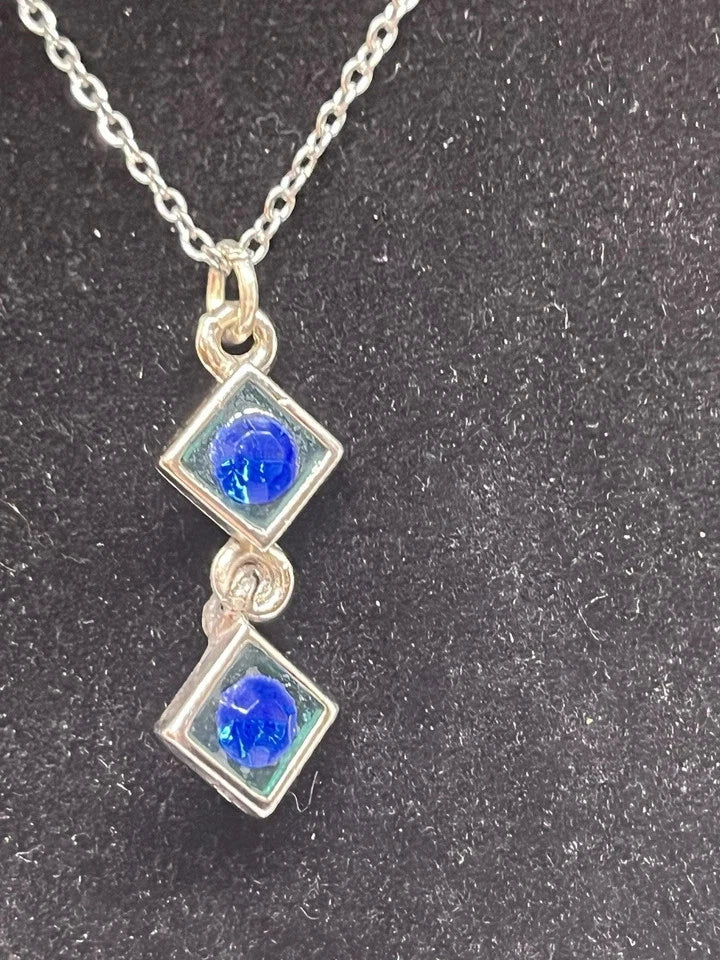 necklace royal blue stones silver tone 18" chain vguc