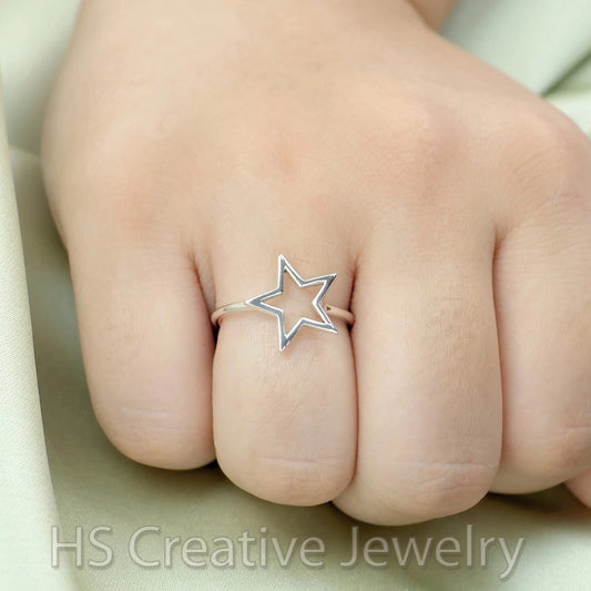 Star 925 Sterling Silver Handmade Charm Ring Jewelry for Women