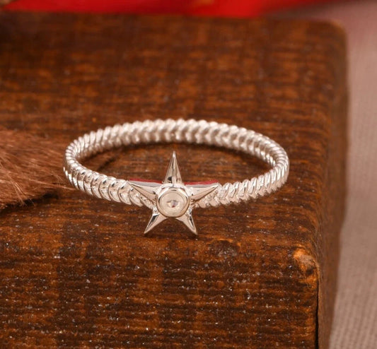 Sterling Silver Star Shape Ring Handmade Twisted Double Band Ring For Engagement