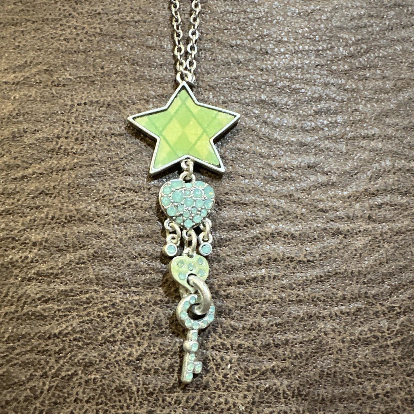 PILGRIM Swarovski Crystal Sterling Silver Plated Enameled Green Star Necklace