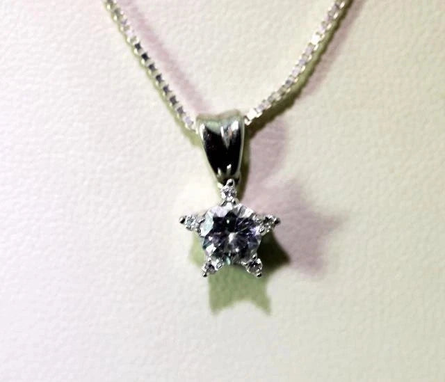 Sterling Silver Cubic Zirconia Star Pendant Necklace 30” – 9916