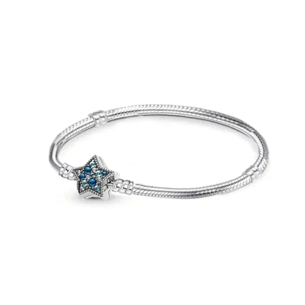 Blue Star Bracelet 925 Sterling Silver Bracelet Clasp Snake Chain Bracelet