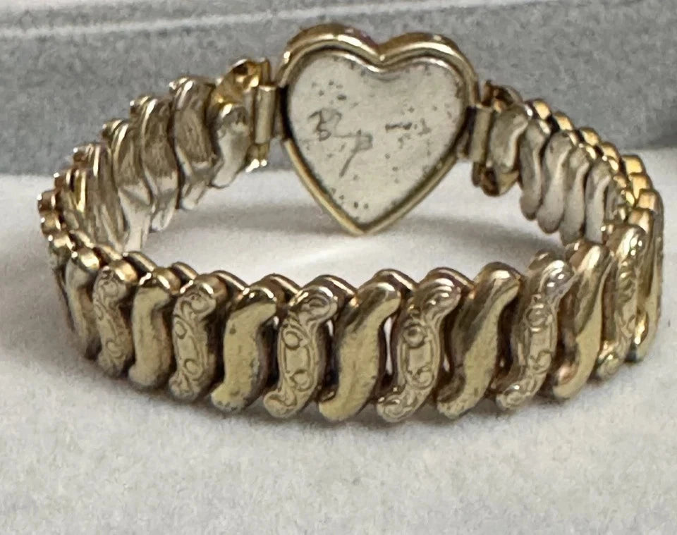 Vintage Engraved Sweetheart Bracelet Co-Star Sterling Base Expandable Bracelet