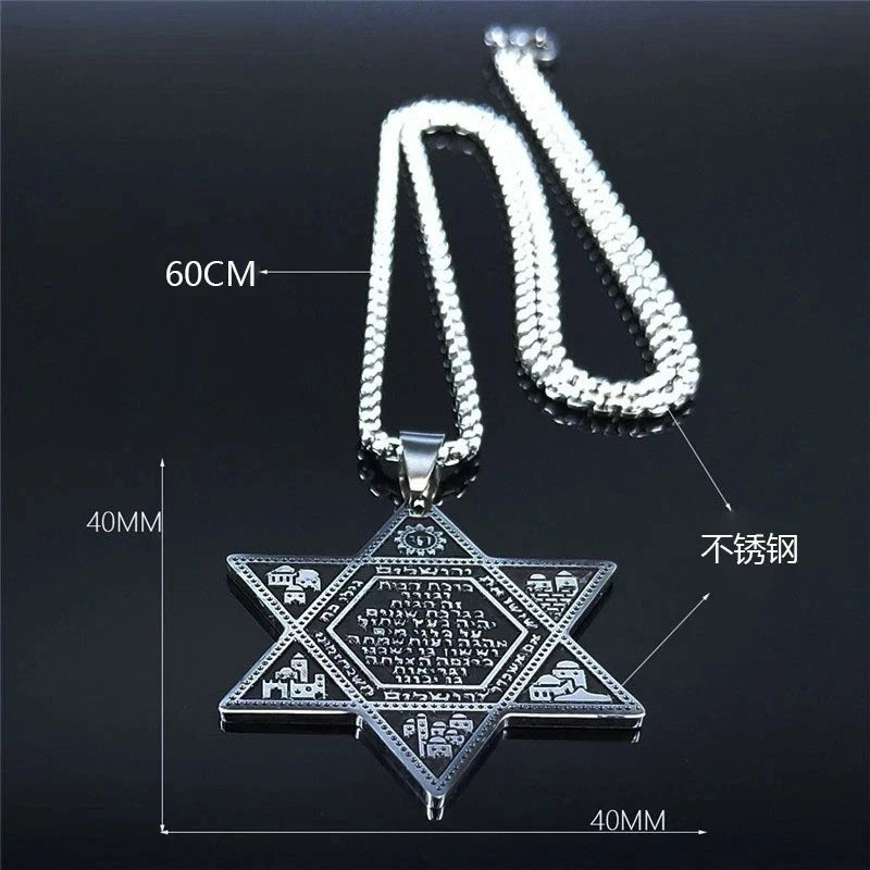 NEW Hexagram Star Pendant Jewish Star of David Stainless Steel Necklace