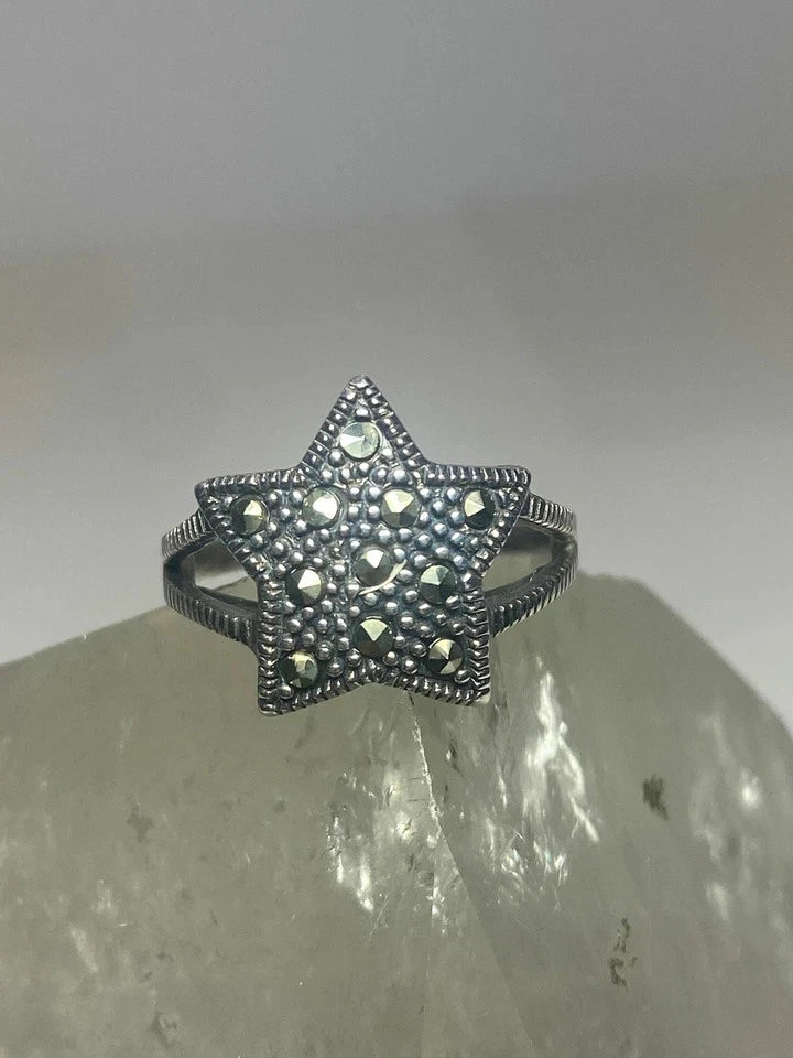 Star ring marcasites celestial band sterling silver women girls
