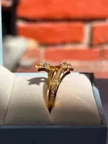 925 Sterling Silver Round Cut Simulated Diamond Star Ring 14k Yellow Gold Plated