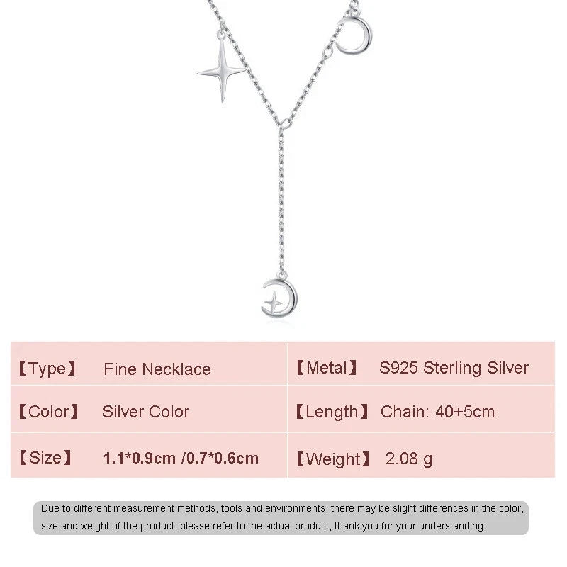 Radiant Stars and Moon S925 Sterling Silver Necklace Clavicular Chain For Women