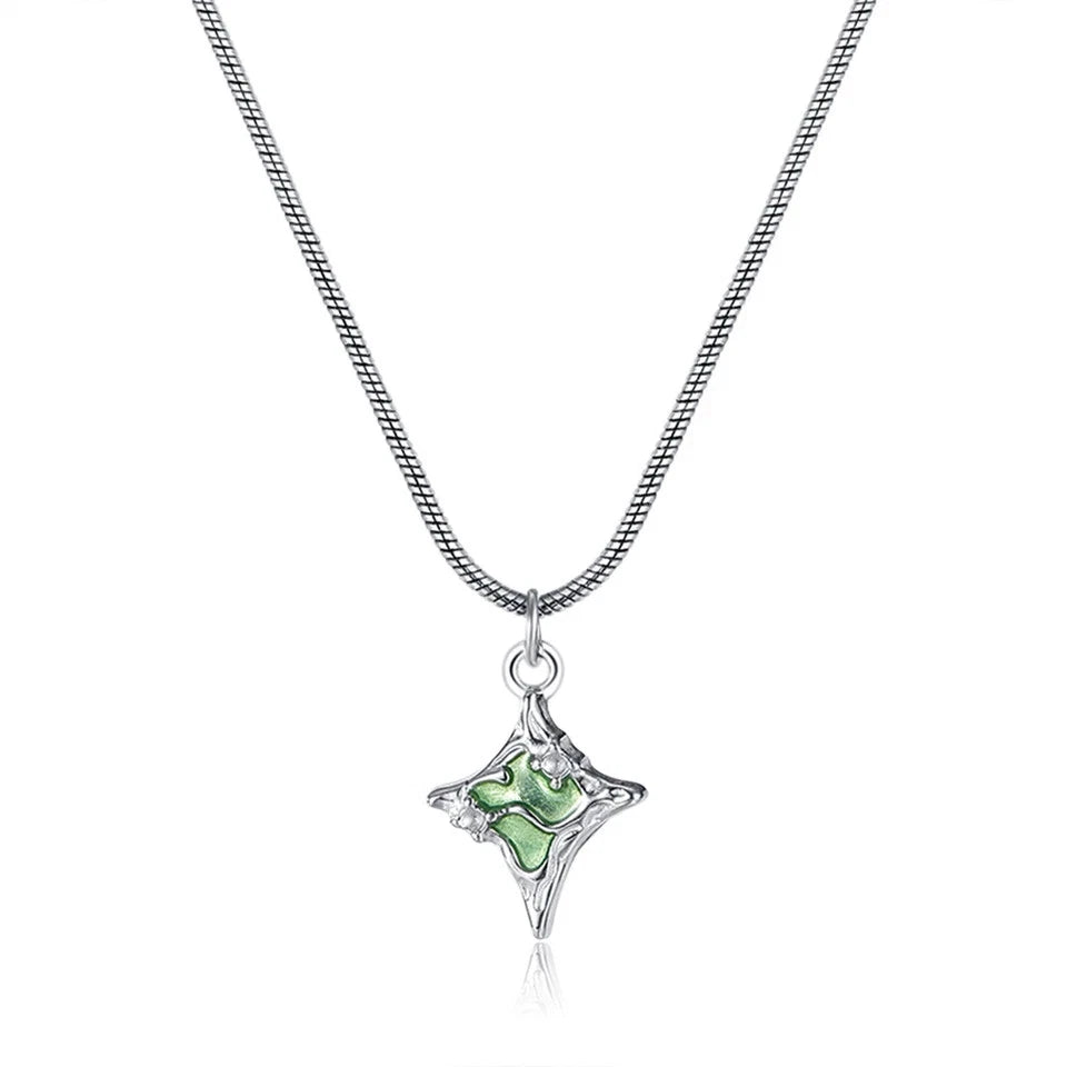 Four Pointed Star Pendant Necklace Stainless Steel Jewelry for Women Girls