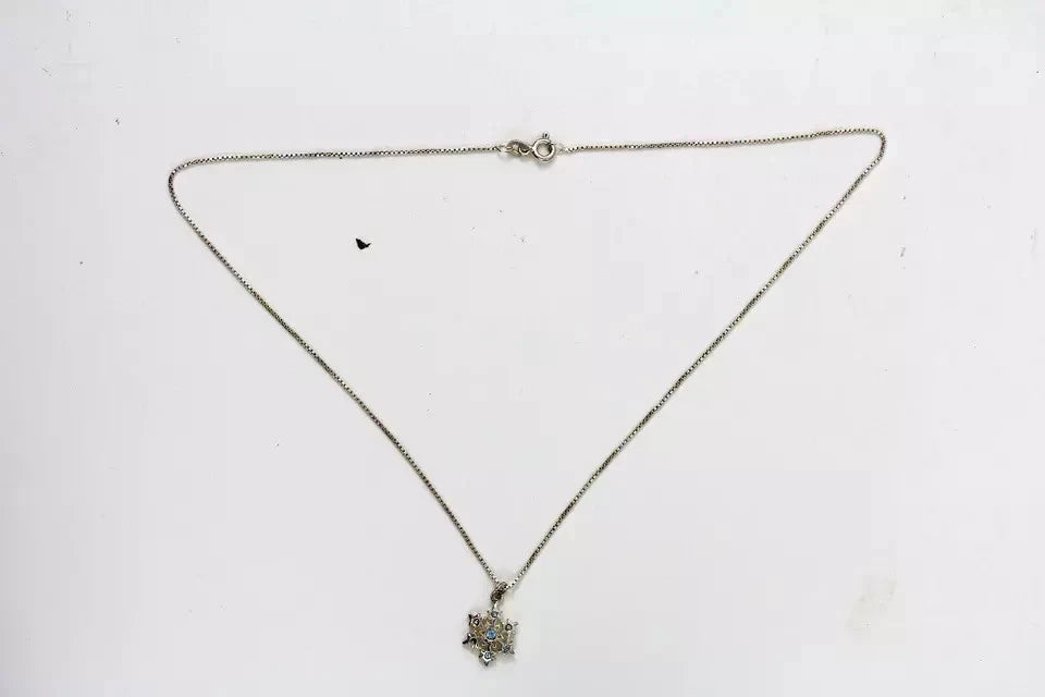 VINTAGE STARS BLUE STERLING SILVER PENDANT BOX CHAIN 16" 925 NECKLACE