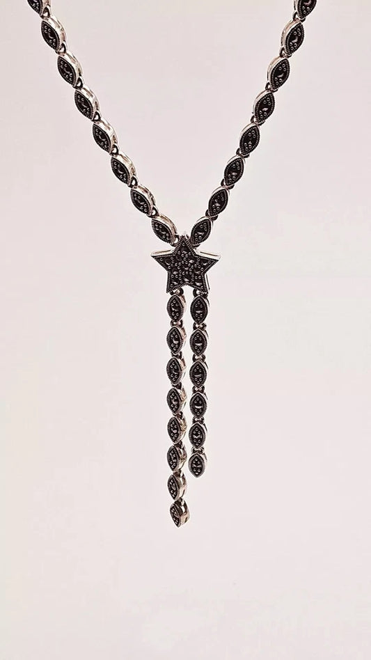 Sterling silver vintage 18" adjustable marcasite star necklace