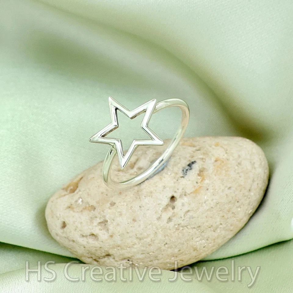 Star 925 Sterling Silver Handmade Charm Ring Jewelry for Women