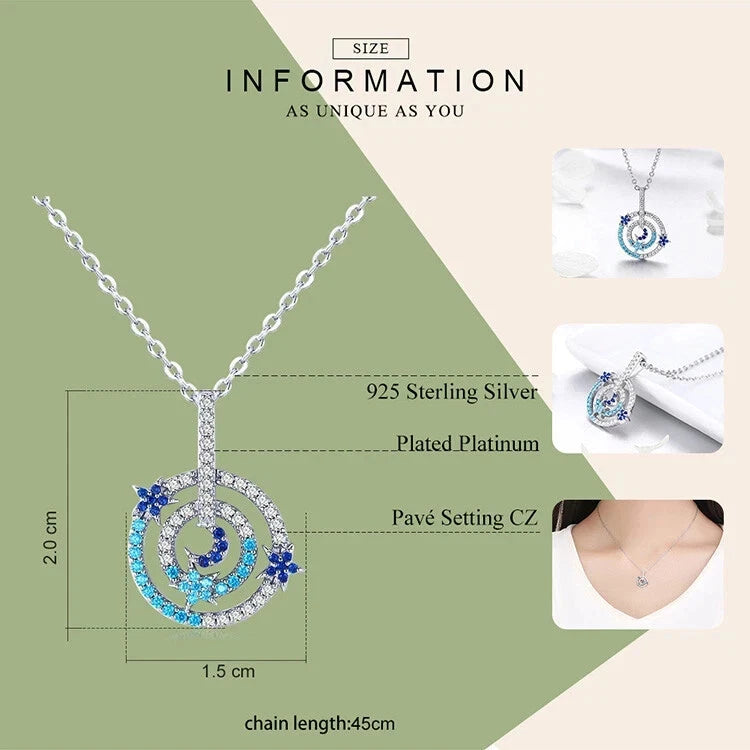 BAMOER S925 Sterling Silver Moon Star Necklace Pendant PowerCZ Women Jewelry