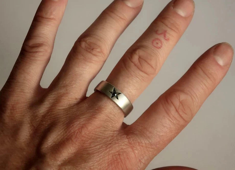 Sterling Silver Star Ring with Natural Briliant Black Diamond Limited Edition