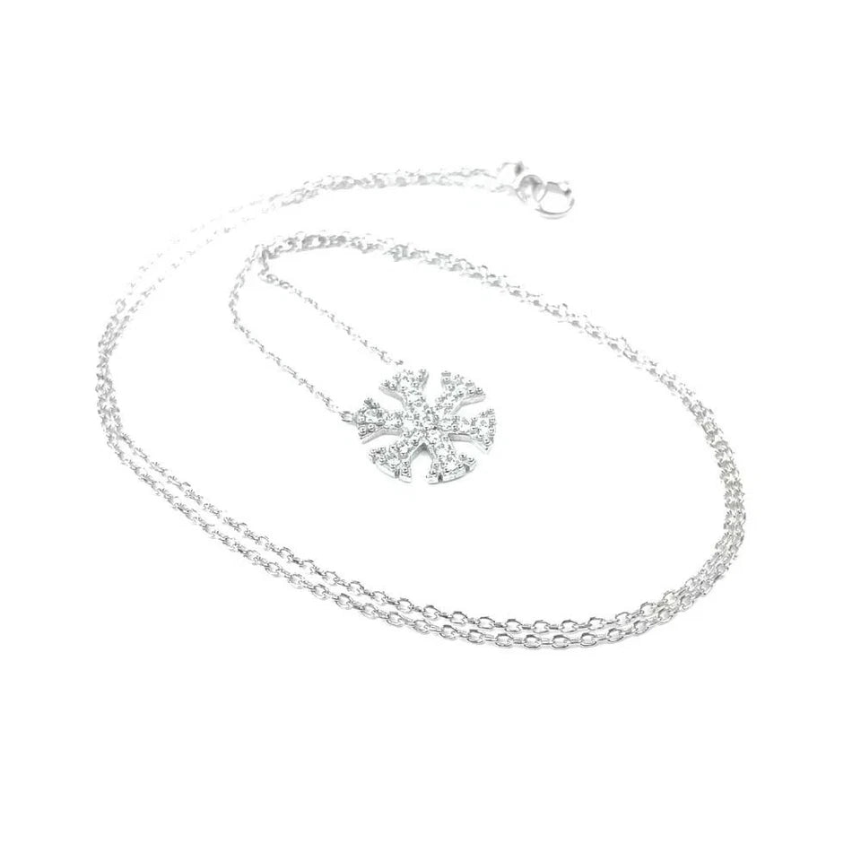 12mm Snowflake White CZ Crystals Pendant/Chain/Necklace - 925k STERLING SILVER