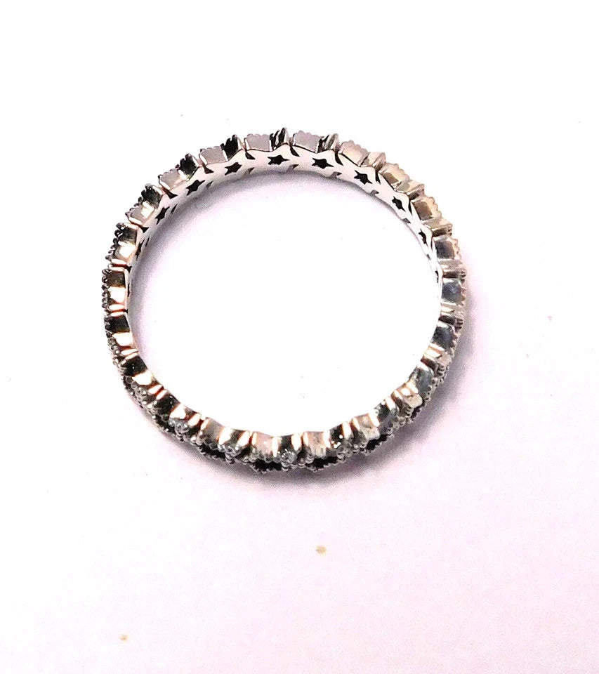Authentic Pandora Ring, Silver Band of Asymmetrical Stars, 190029C00