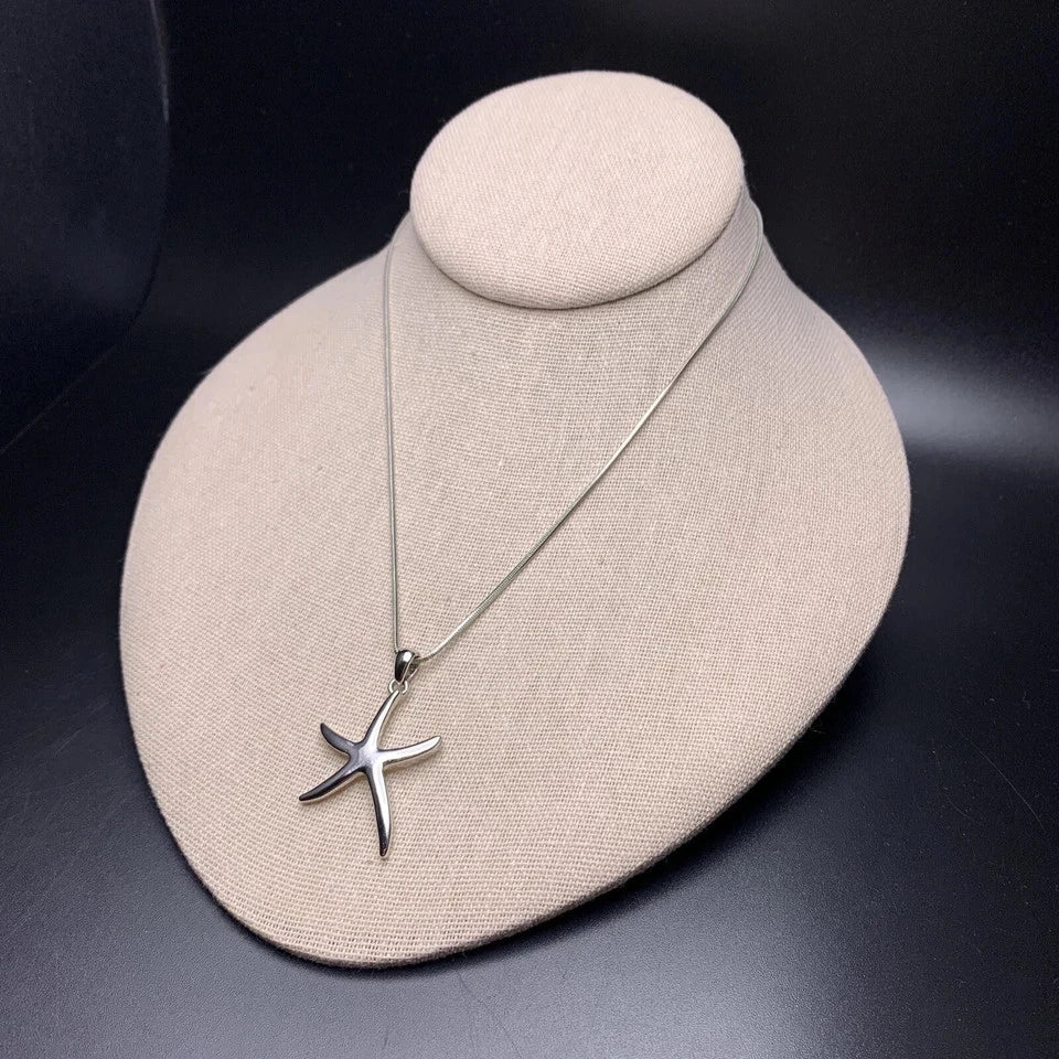 Starfish Pendant Necklace Sea Star Silver Tone Simple Classic Nautical