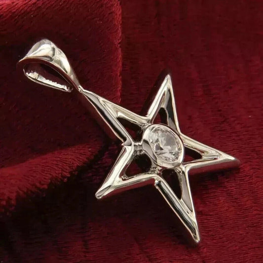 Round Simulated Diamond Stunning Star Bezel Fancy Pendant 14K White Gold Plated
