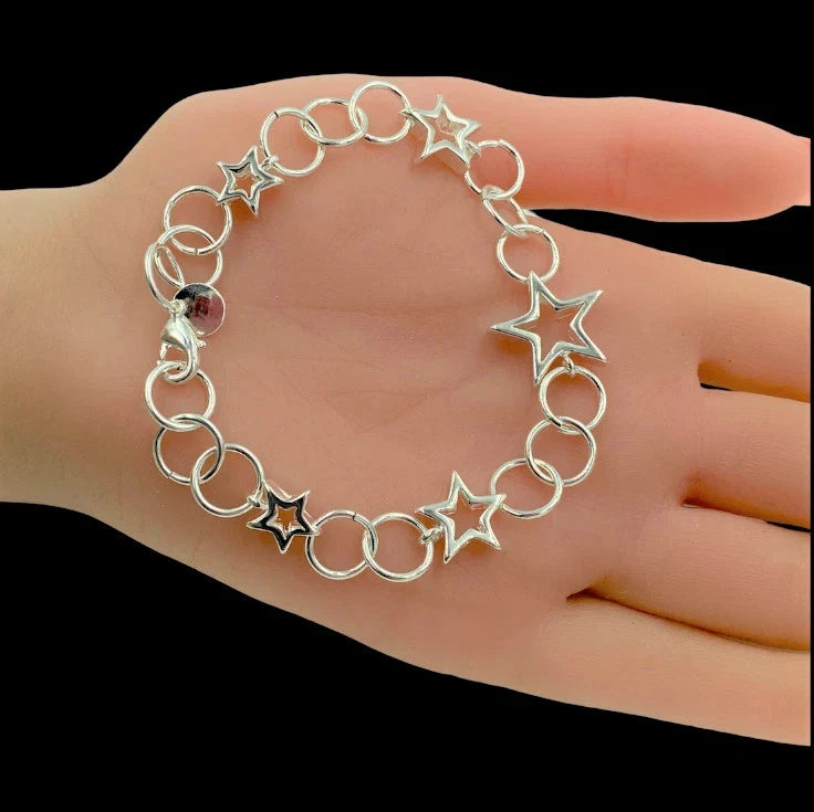 Star Chain Bracelet Sterling Silver 7.25 Inch