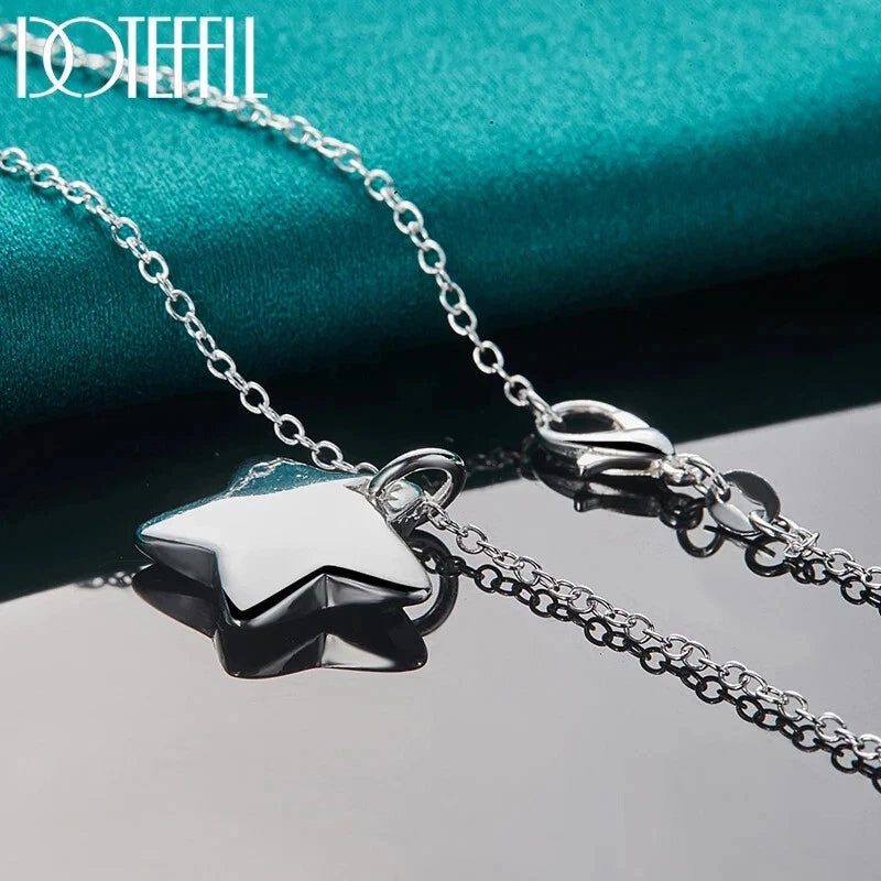 DOTEFFIL Genuine 925 Sterling Silver Star Pendant Necklace Charm Fashion Jewelry