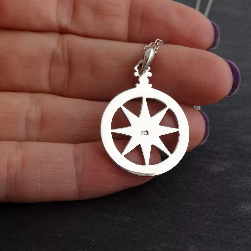 North Star Compass Necklace - 925 Sterling Silver - Pendant Graduation Gift